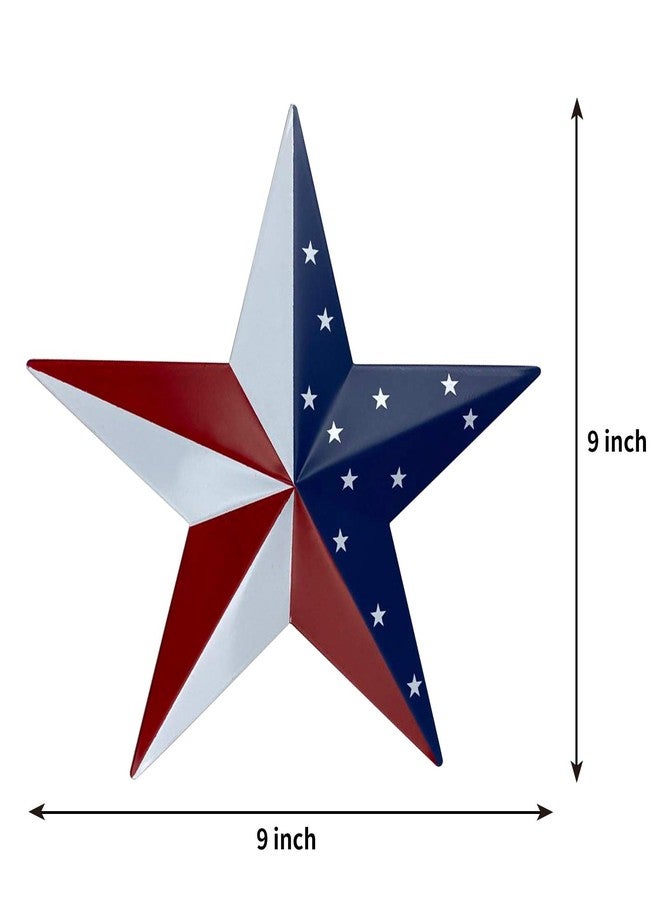 Gofunfun Metal Barn Star Art - American Flag Patriotic 9-Inch Star Wall Decoration, Wall Mount 3D Barn Star Decor July of 4th Decoration, Set of 3 - Image 5